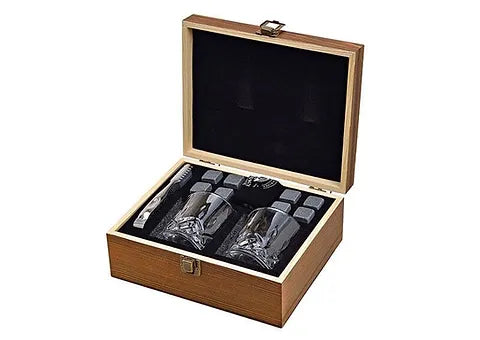 Whisky set with two glasses and basalt stones