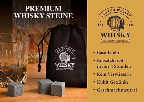 Whisky-Set mit zwei Gläser und Basalt-Steinen