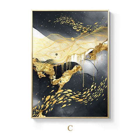 Goldene Schwarz-Weiss-Wandkunst-Poster